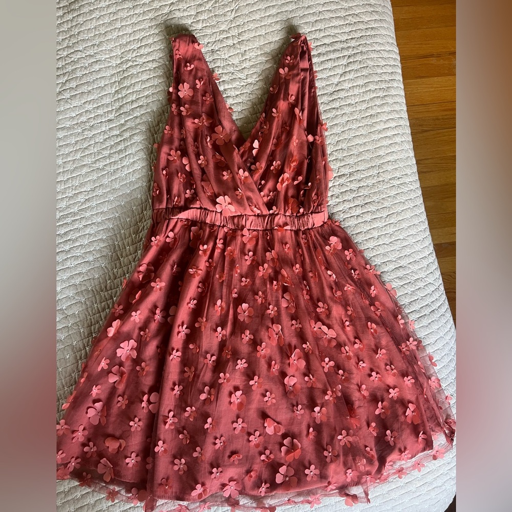 Rust V- Neck Flower Dress